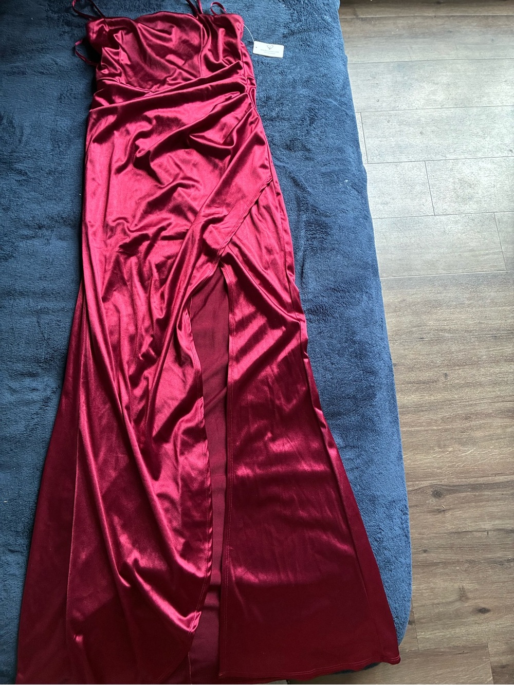 Windsor Satin Maxi Dress in Burgundy Red with Front Slit